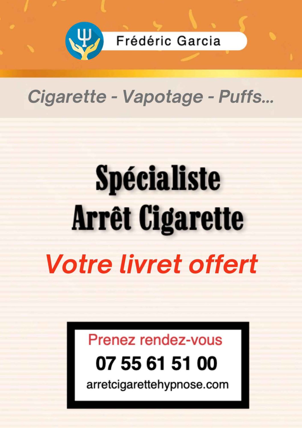 Couverture du livret offert pour arrêter de fumer grâce à l'hypnose - Frédéric Garcia Valence