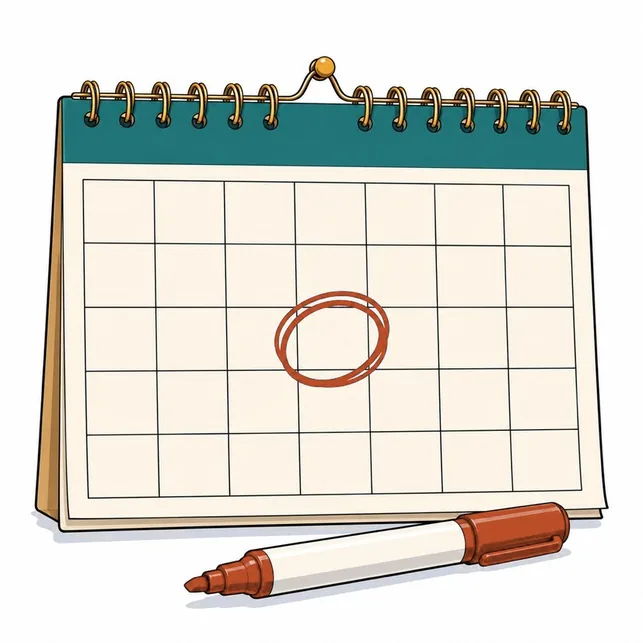 Un calendrier avec une date entourée et un feutre posé devant